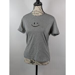 New Joe Boxer Womens Large T-Shirt Crop Gray Smiley Old Stock Y2K 90s Graphic